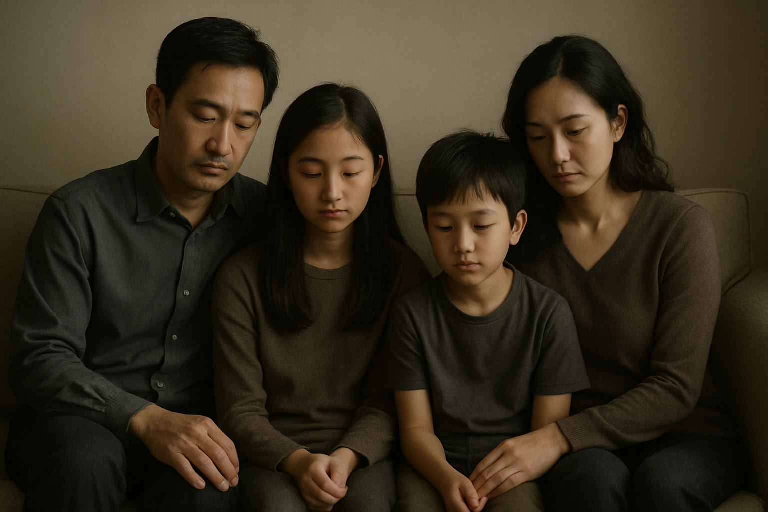 sad asian family