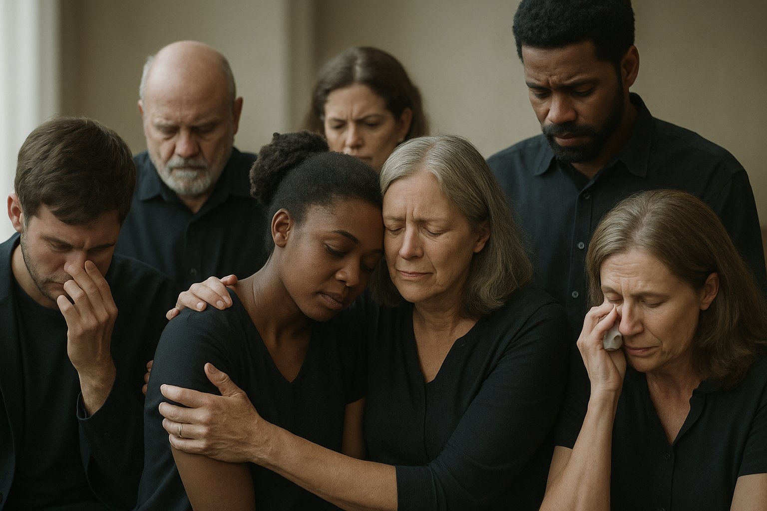 sad group of people grieving